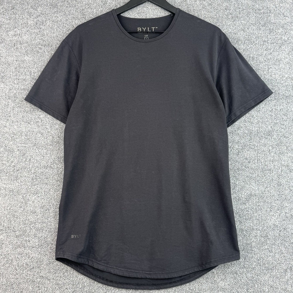 BYLT Premium Basics Shirt Mens L Black Gym Athletics Stretch Short Sleeve